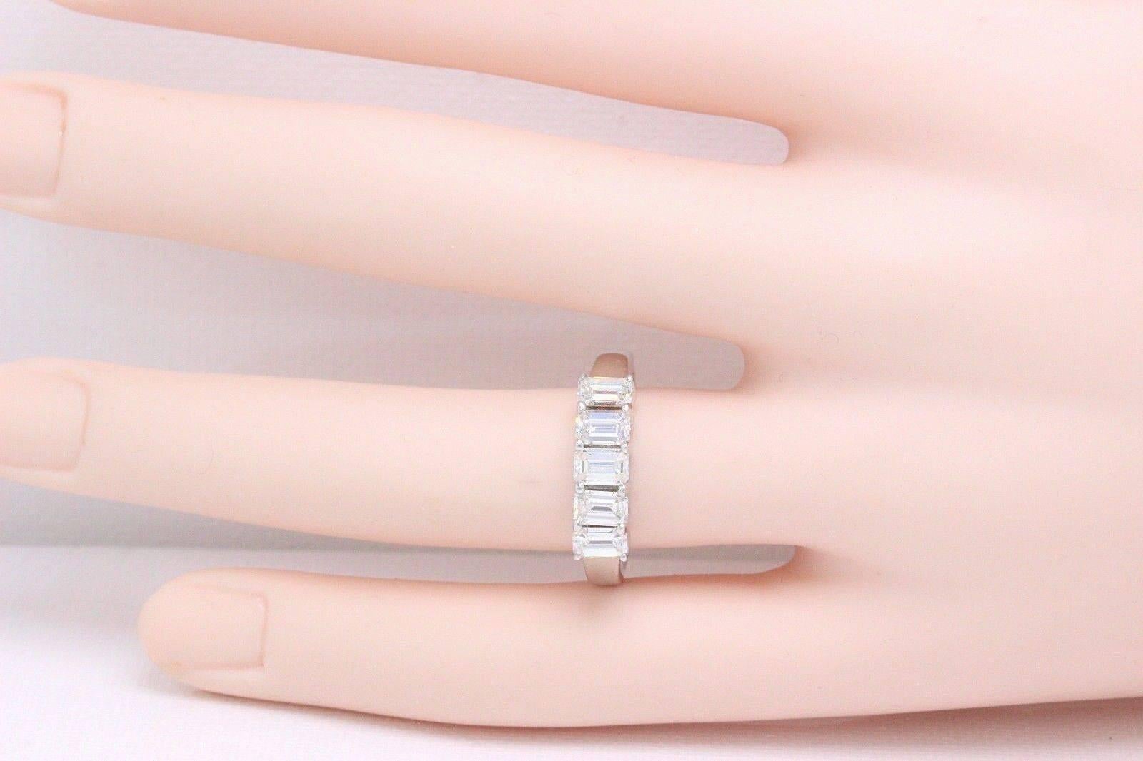 Emerald Five-Stone 1.50 Carat Diamond Wedding Band Ring 14k White Gold F VS 3