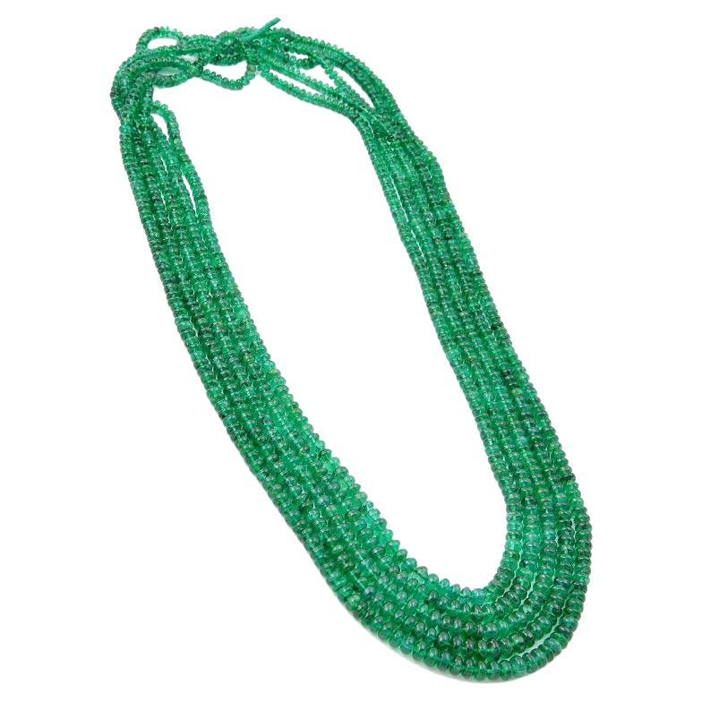 781.50 CTS EARTH MINED 3 STRAND GREEN EMERALD ROUND CARVED BEADS NECKLACE RS