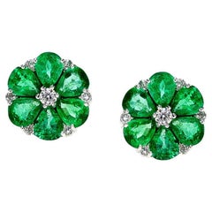 Emerald Floral and Diamond Stud Earrings, 18k