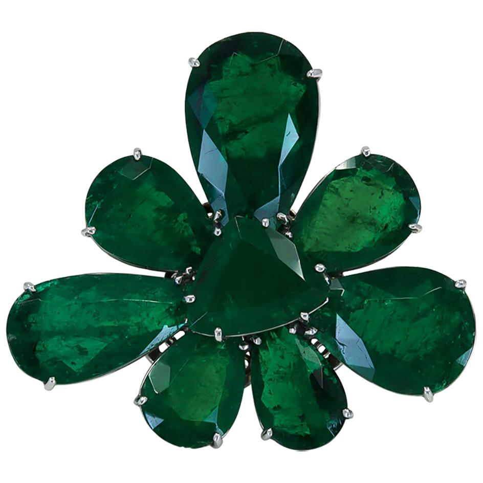 Spectra Fine Jewelry, bague pendentif fleur en émeraude de Colombie certifiée GRS en vente