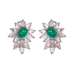 Emerald Flower Earrings - 1.73 TCW Emerald, 18K White Gold Emerald Flower Earrings - 1.73 TCW Emerald, 18K White Gold