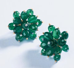 Emerald Flower Earrings in 18 Karat Gold with Diamonds