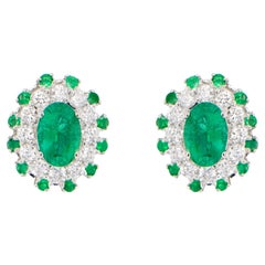 Emerald Flower Earrings With Diamonds 2.49 Carats 18K Gold