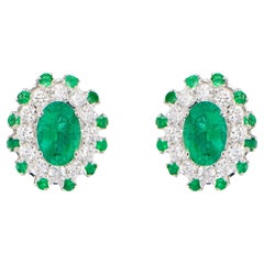 Emerald Flower Earrings With Diamonds 2.49 Carats 18K Gold