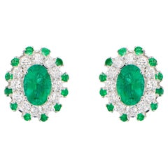 Emerald Flower Earrings With Diamonds 2.49 Carats 18K Gold