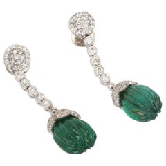 Emerald Fluted Ribbed Diamond Drop Earrings 20 Carat