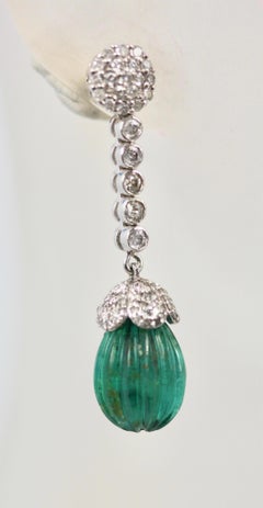 Emerald Fluted Ribbed Diamond Drop Earrings 20 Carat