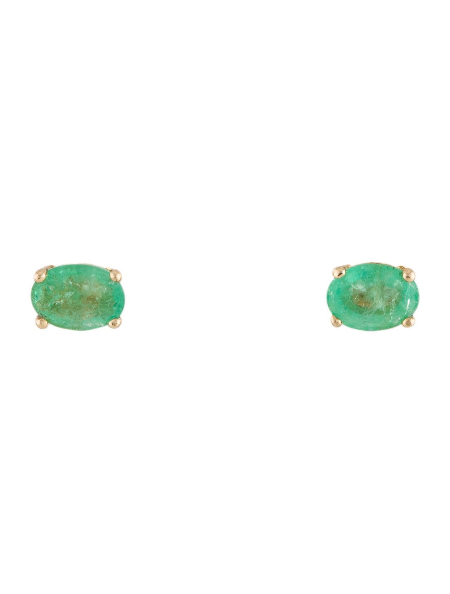 Elegant 14K Emerald Stud Earrings - Classic Gemstone Jewelry In New Condition For Sale In Holtsville, NY