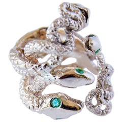 Snake Ring Emerald Coctail Ring Gold Plated Silver J Dauphin