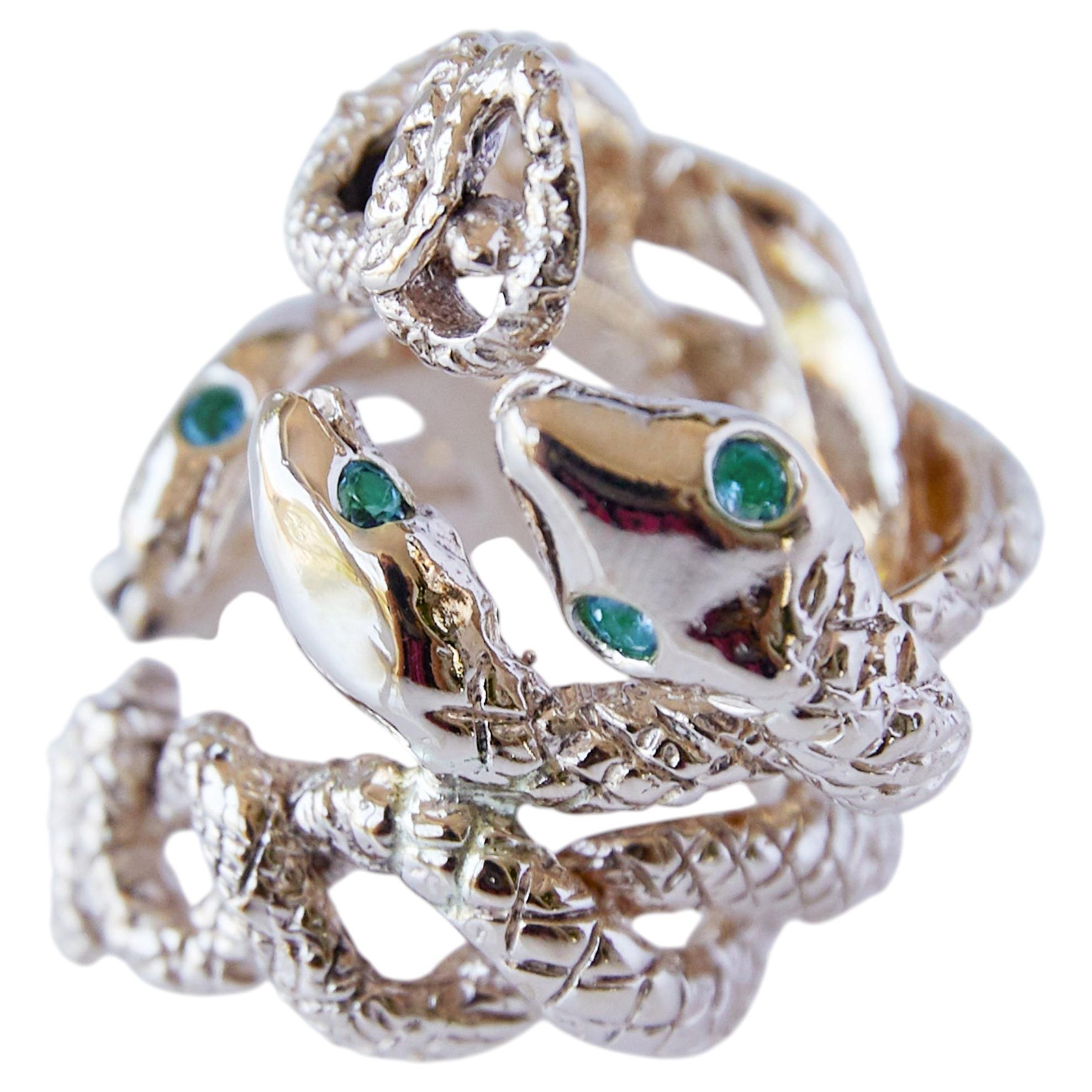 Snake Ring Emerald Eyes Gold Serpent Wrap Cocktail Ring For Sale
