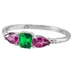 Smaragd, Granat 14k Gold Ring