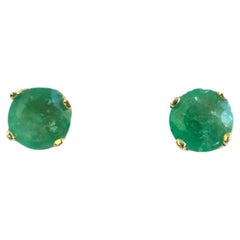 Emerald Gemstone and Gold Stud Earrings