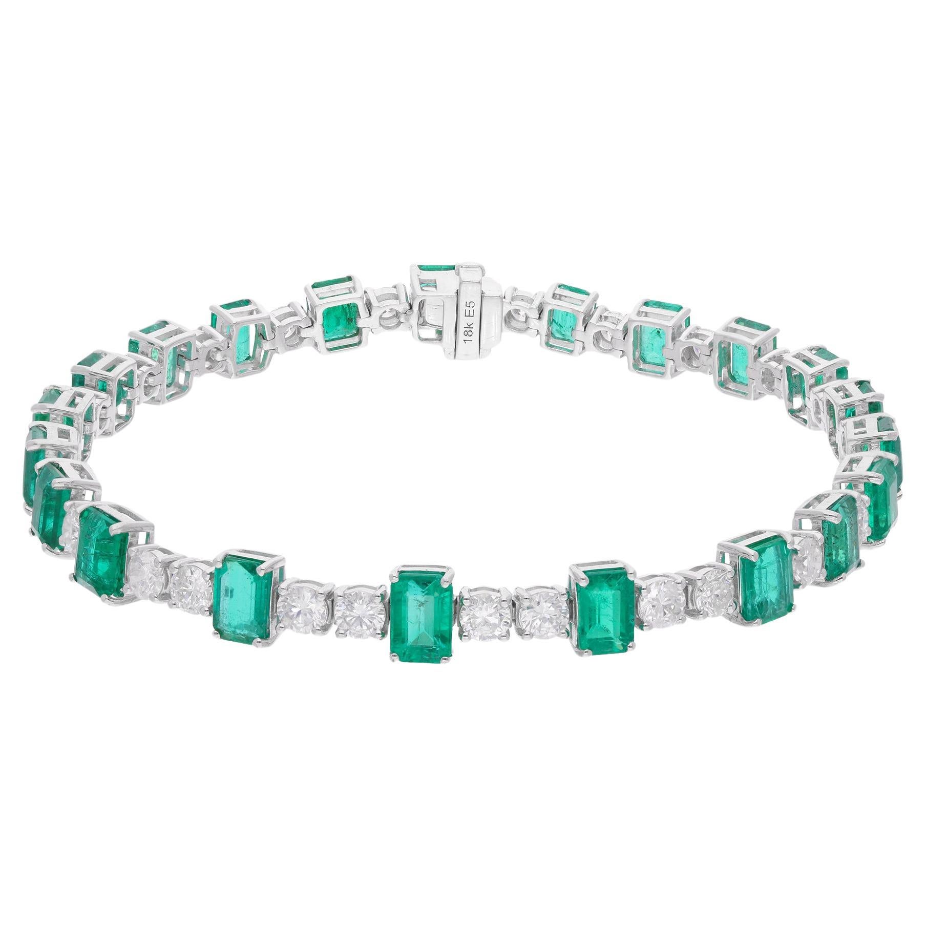 Emerald Gemstone Bracelet Diamond 18 Karat Solid White Gold Handmade Jewelry