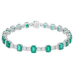 Emerald Gemstone Bracelet Diamond 18 Karat Solid White Gold Handmade Jewelry