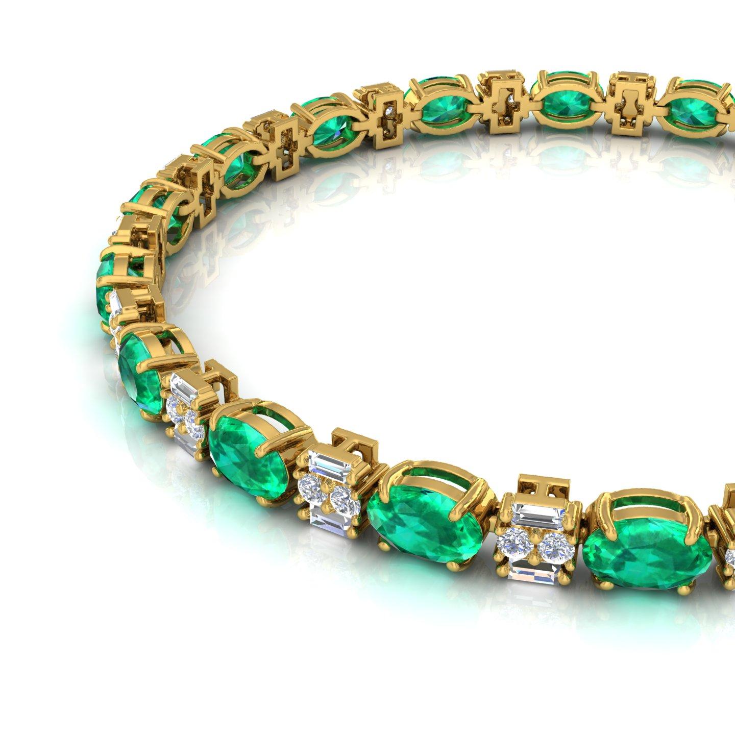 Item Code :- CN-14507
Gross Wt. :- 12.93 gm
18k Solid Yellow Gold Wt. :- 11.00 gm
Natural Diamond Wt. :- 1.50 Ct. ( AVERAGE DIAMOND CLARITY SI1-SI2 & COLOR H-I )
Natural Zambian Emerald Wt. :- 8.16 Ct.
Bracelet Length :- 7 Inches

✦