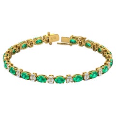 Emerald Gemstone Bracelet Diamond 18 Karat Yellow Gold Handmade Fine Jewelry
