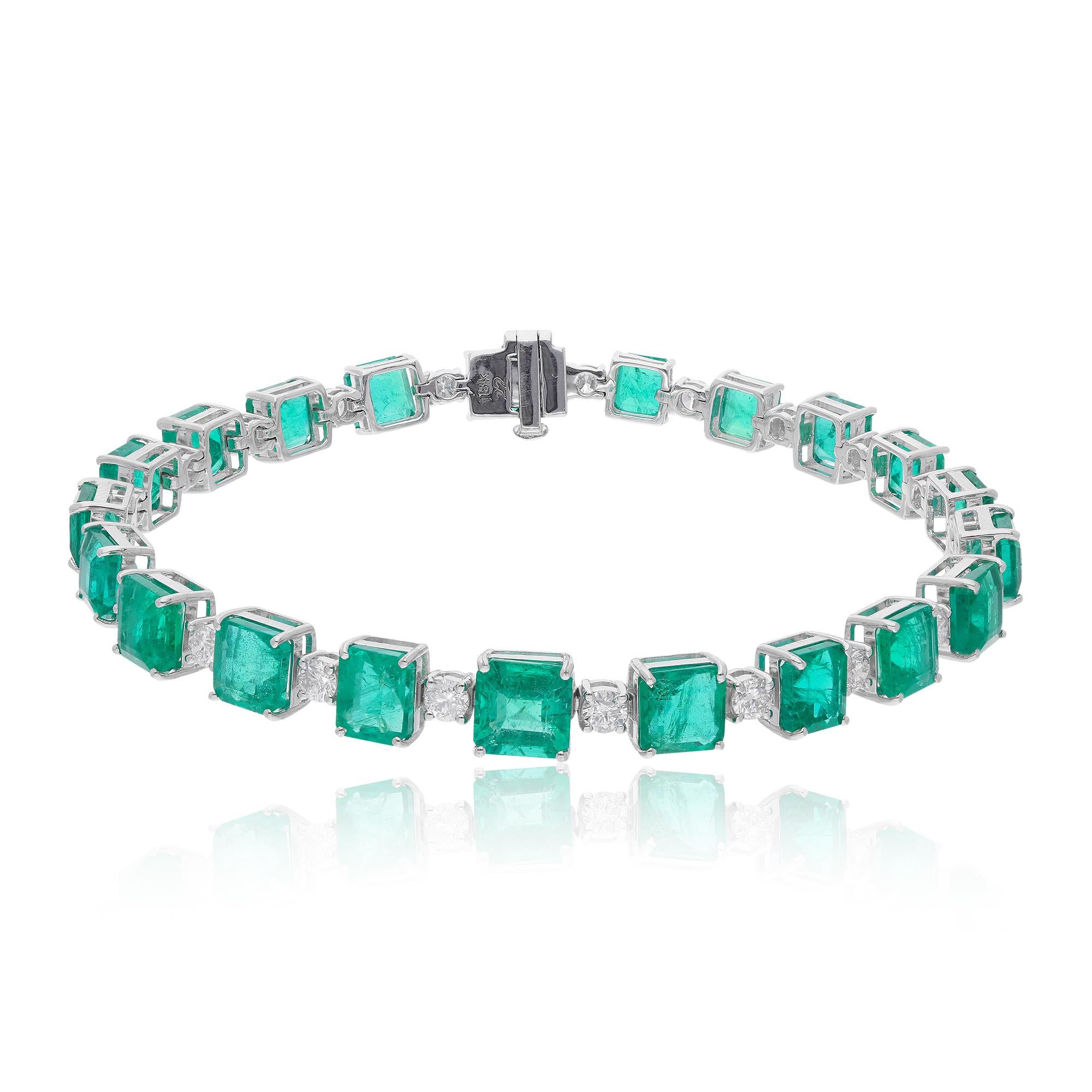 Item Code :- SEBR-43484
Gross Wt. :- 13.62 gm
18k White Gold Wt. :- 10.12 gm
Natural Diamond Wt. :- 1.70 Ct. (AVERAGE DIAMOND CLARITY SI1-SI2 AND COLOR H-I)
Emerald Wt. :- 15.82 Ct.
Bracelet Length :- 7 Inches Long

✦ Sizing
.....................
We
