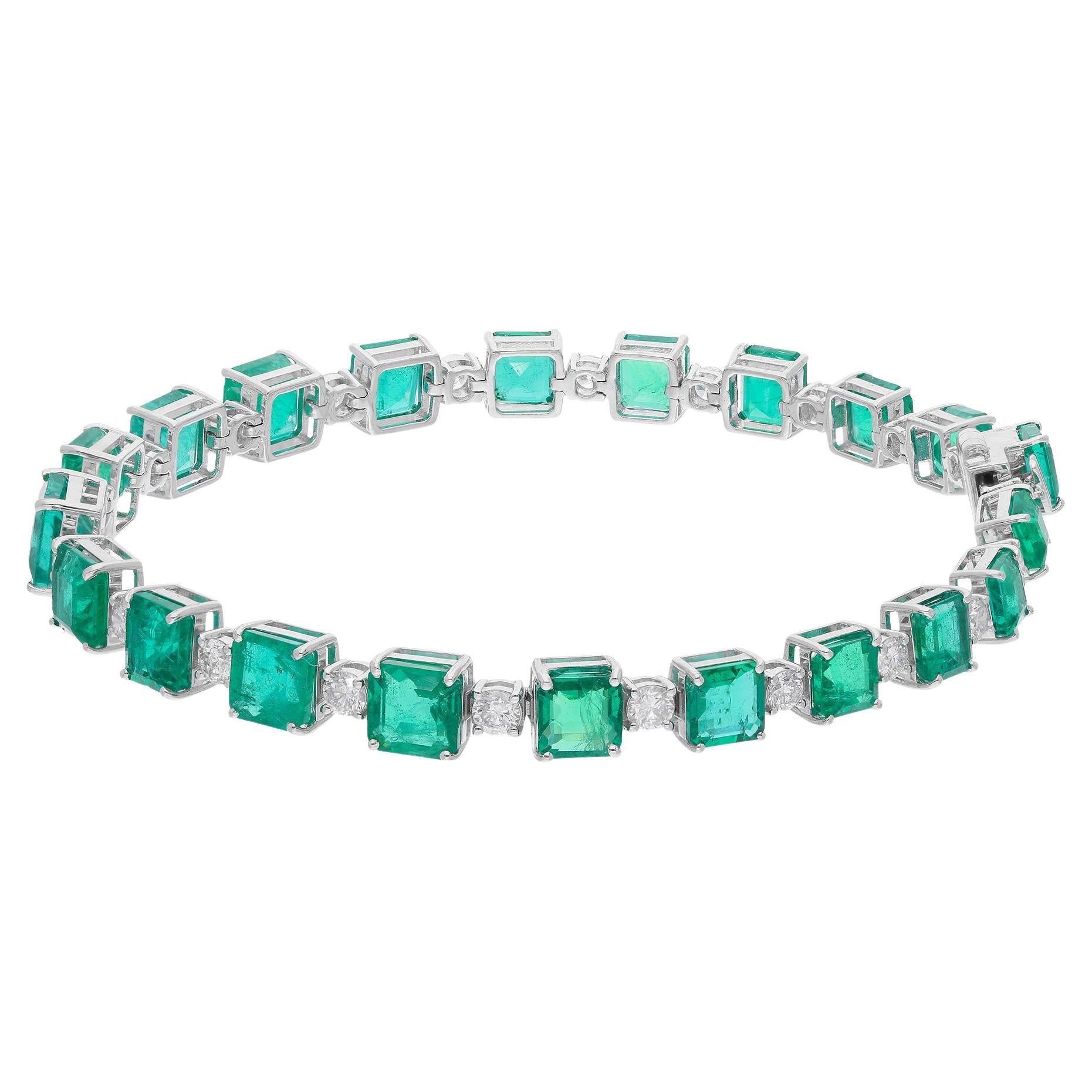 Smaragd-Edelstein-Armband Runder Diamant 18 Karat Weißgold Handmade Jewelry