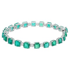 Pulsera Esmeralda Diamante Redondo Oro Blanco 18 Kilates Joyería Artesanal