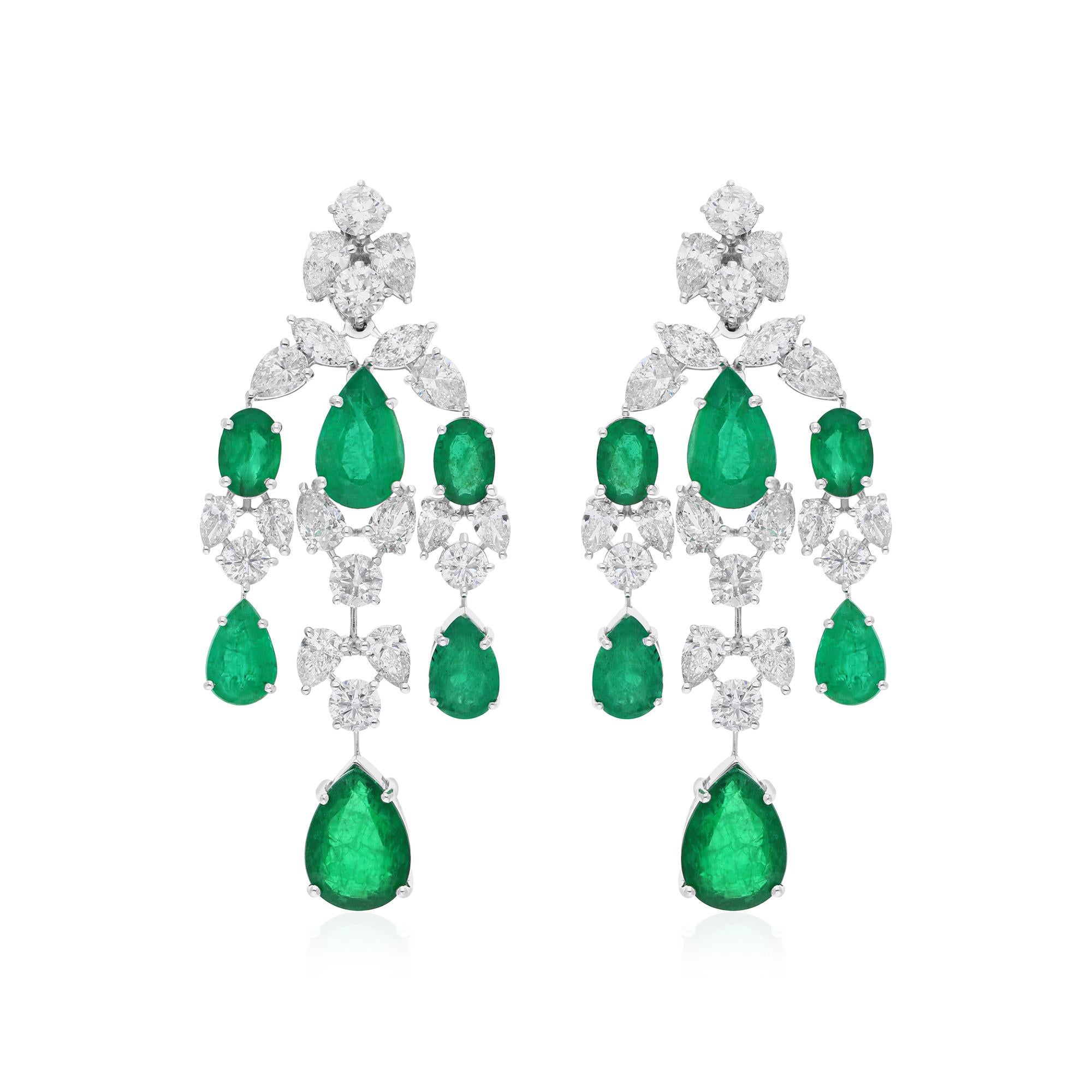 Orecchini Chandelier con gemma di smeraldo SI/H Diamante Gioielli in oro bianco 14 carati