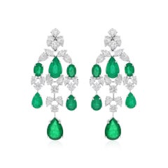 Orecchini Chandelier con gemma di smeraldo SI/H Diamante Gioielli in oro bianco 14 carati