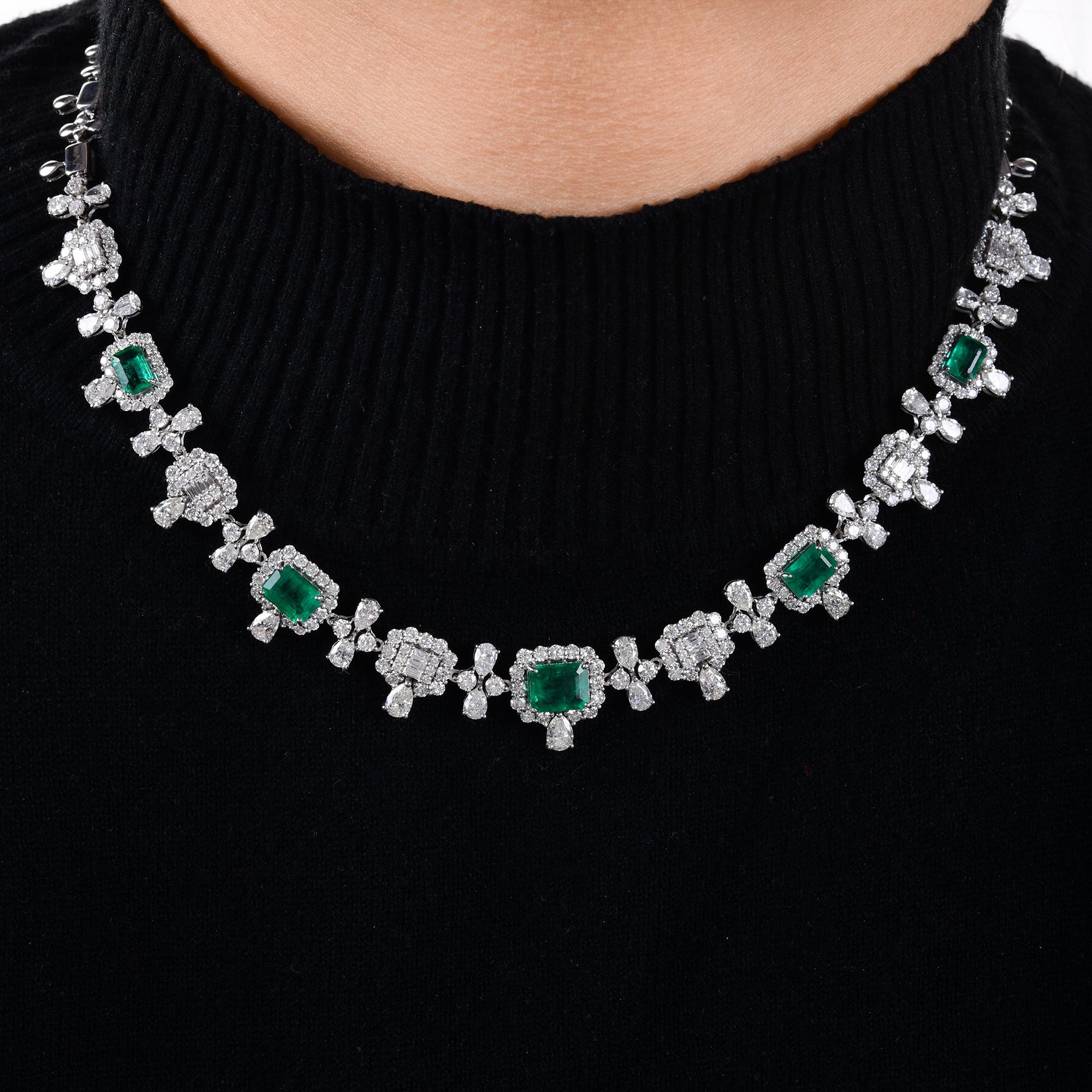 Modern Emerald Gemstone Charm Necklace Diamond Pave 18 Karat White Gold Fine Jewelry For Sale