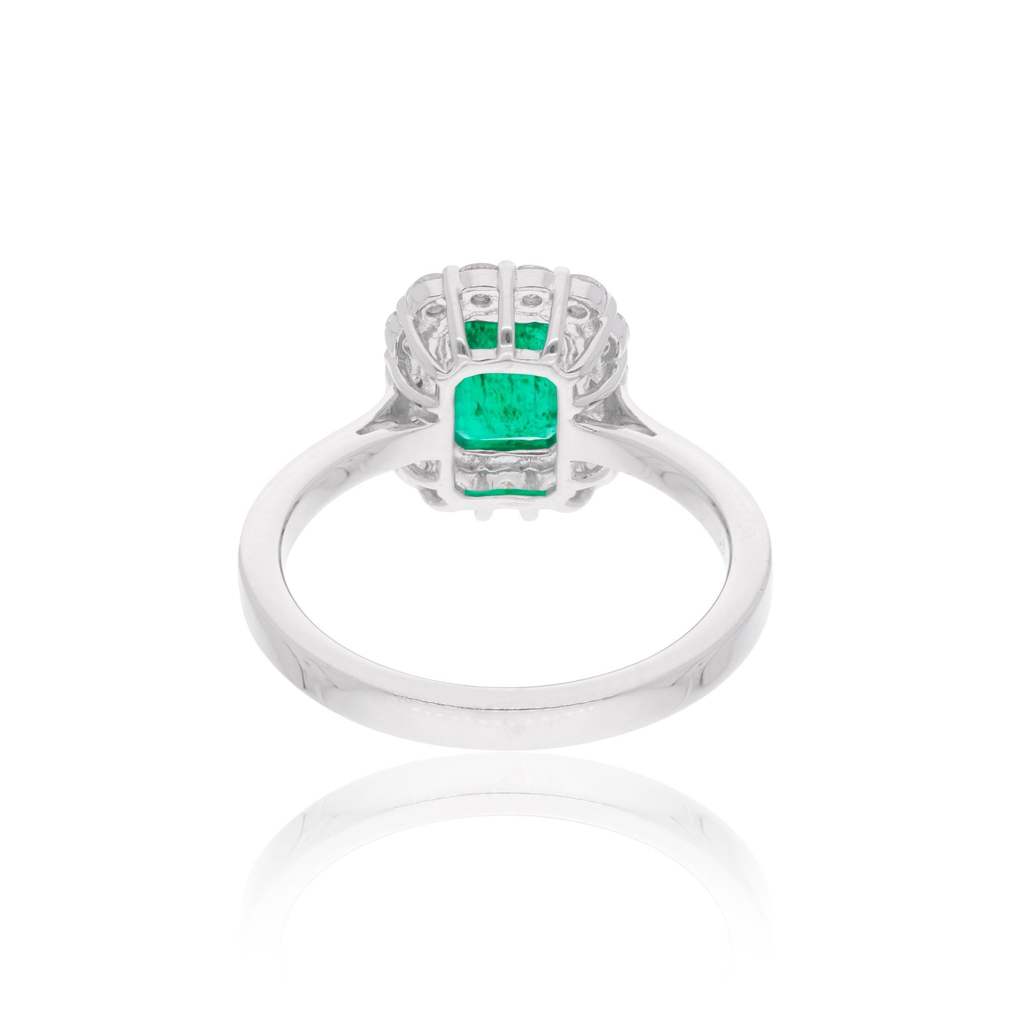 Women's Emerald Gemstone Cocktail Ring Diamond 14 Karat White Gold Handmade Fine Jewelry For Sale