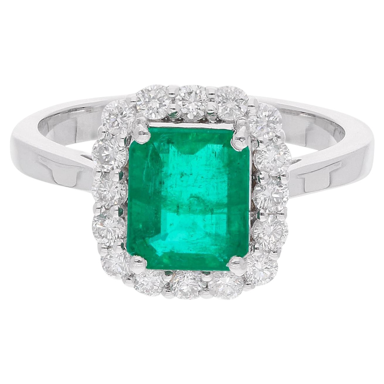 Anello cocktail con pietra smeraldo e diamante in oro bianco 18 carati Gioielli fatti a mano