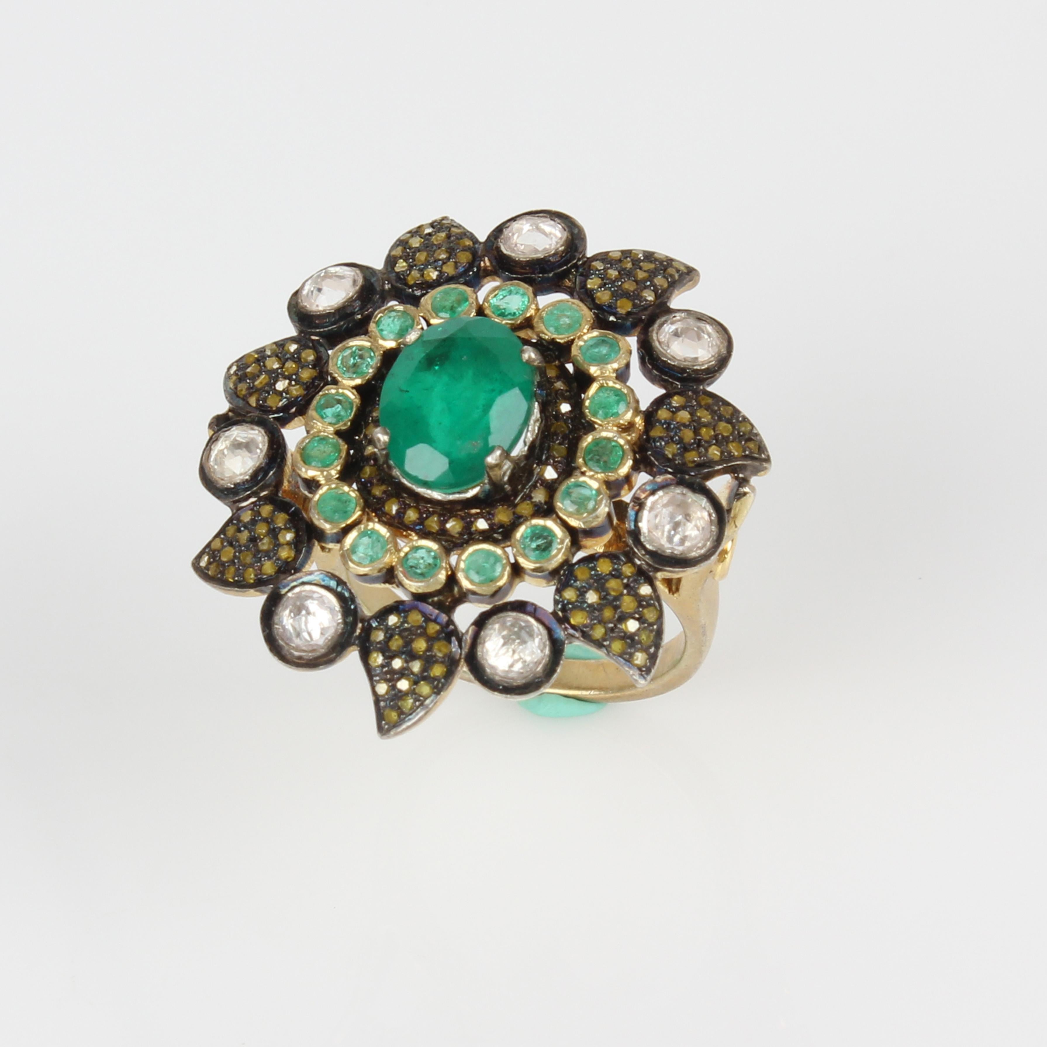 Boucles d'oreilles pendentifs en pierre d'émeraude Bague Ensemble Saphir Jaune Argent Bijoux Vintage en vente 8