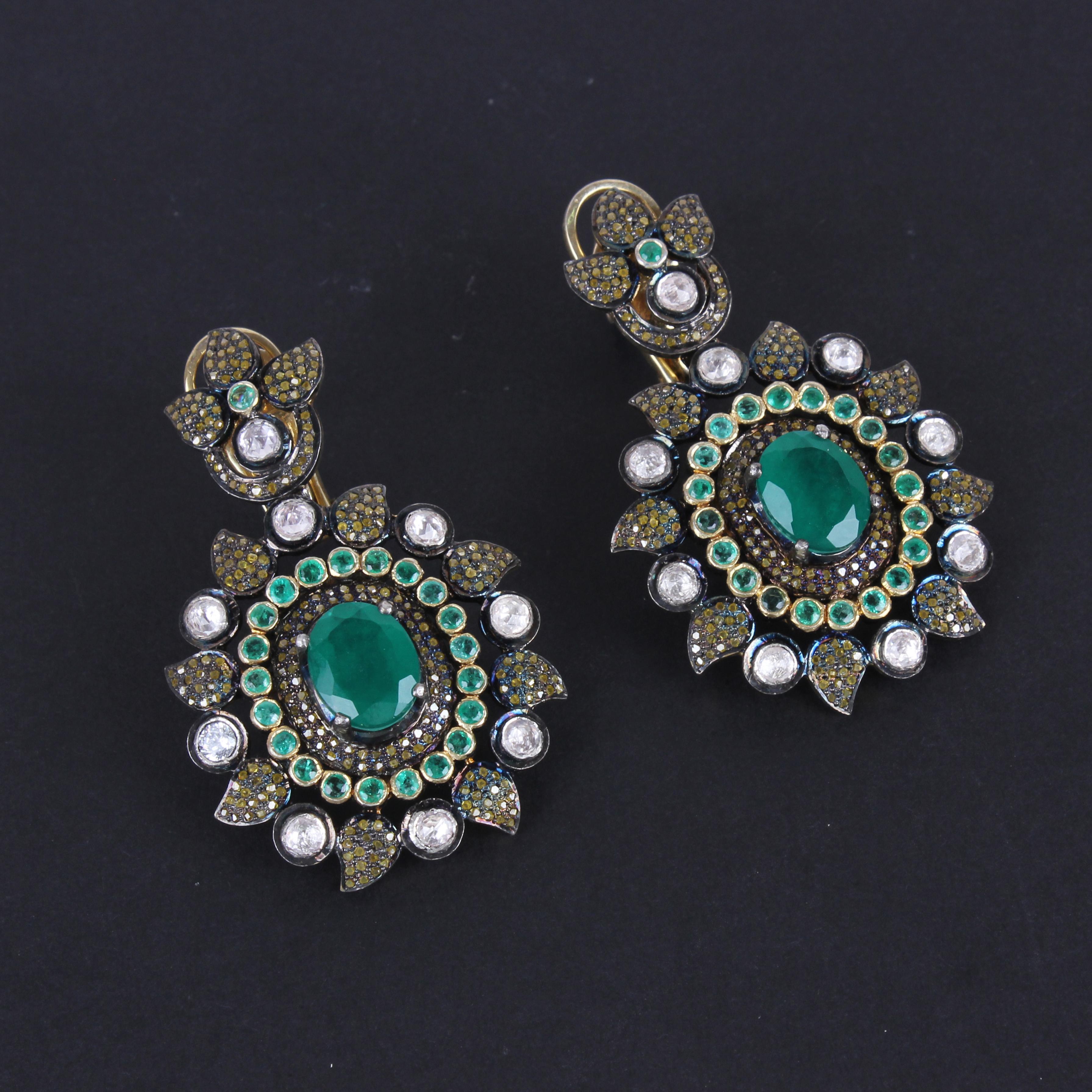 Boucles d'oreilles pendentifs en pierre d'émeraude Bague Ensemble Saphir Jaune Argent Bijoux Vintage en vente 11