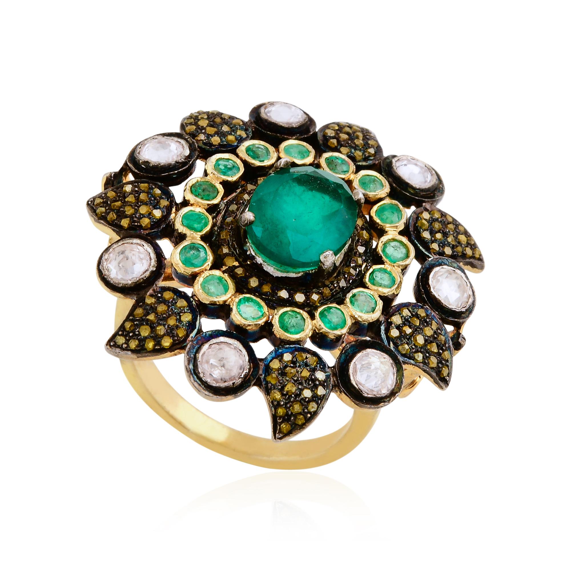 Women's Emerald Gemstone Dangle Earrings Ring Set Yellow Sapphire Silver Vintage Jewelry For Sale