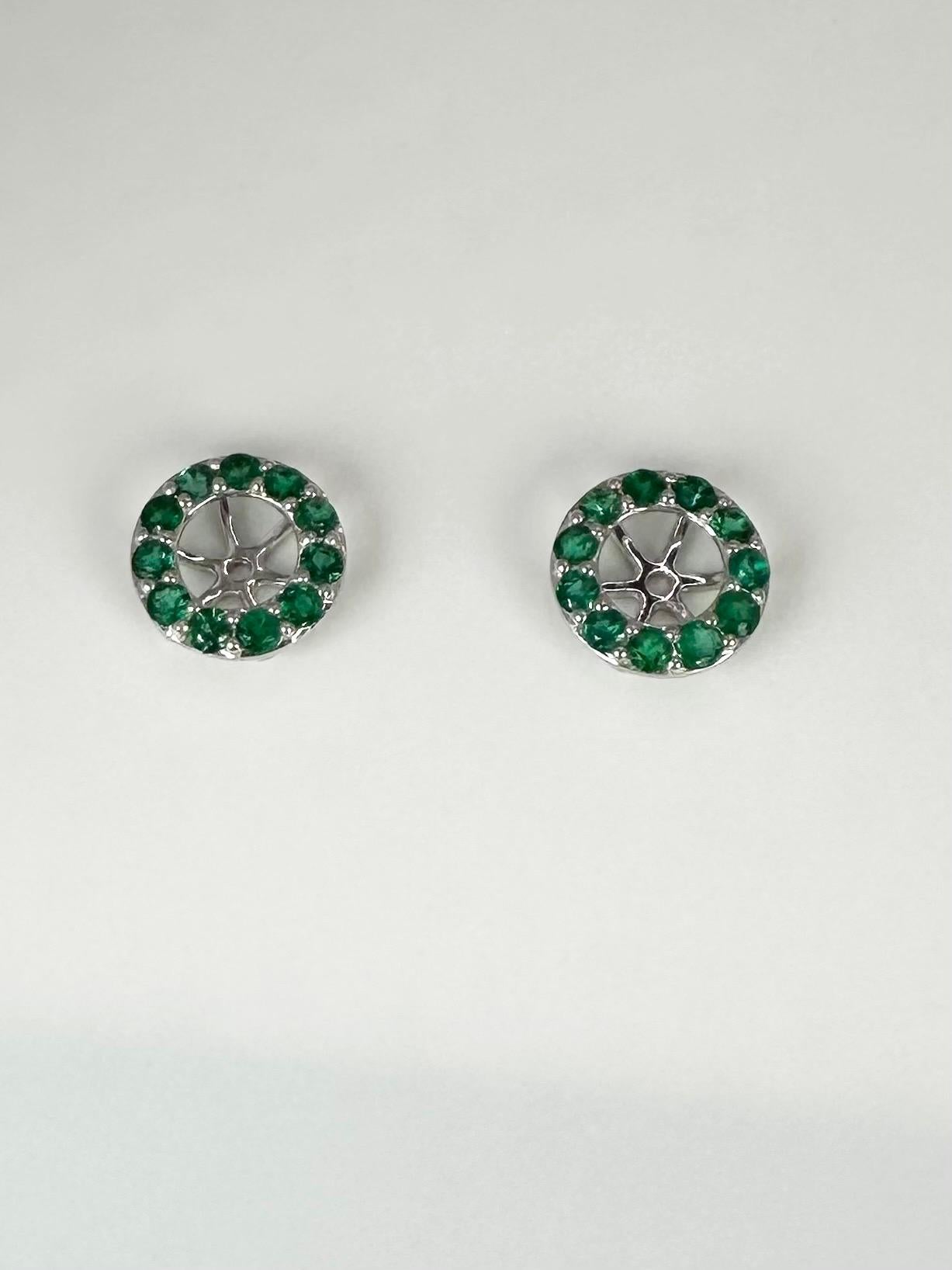 Women's or Men's Emerald Gemstone Earrings Jackets for Stud Earrings 18 Karat White Gold For Sale