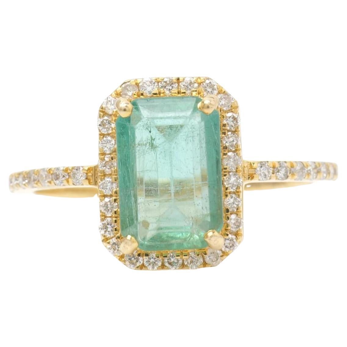 Emerald Gemstone Emerald Halo Natural Diamond Ring in 14k Solid Gold (Certified)