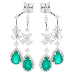 Zambian Emerald H/SI Diamond Fine Jacket Earrings 14k White Solid Gold 12.43 Tcw