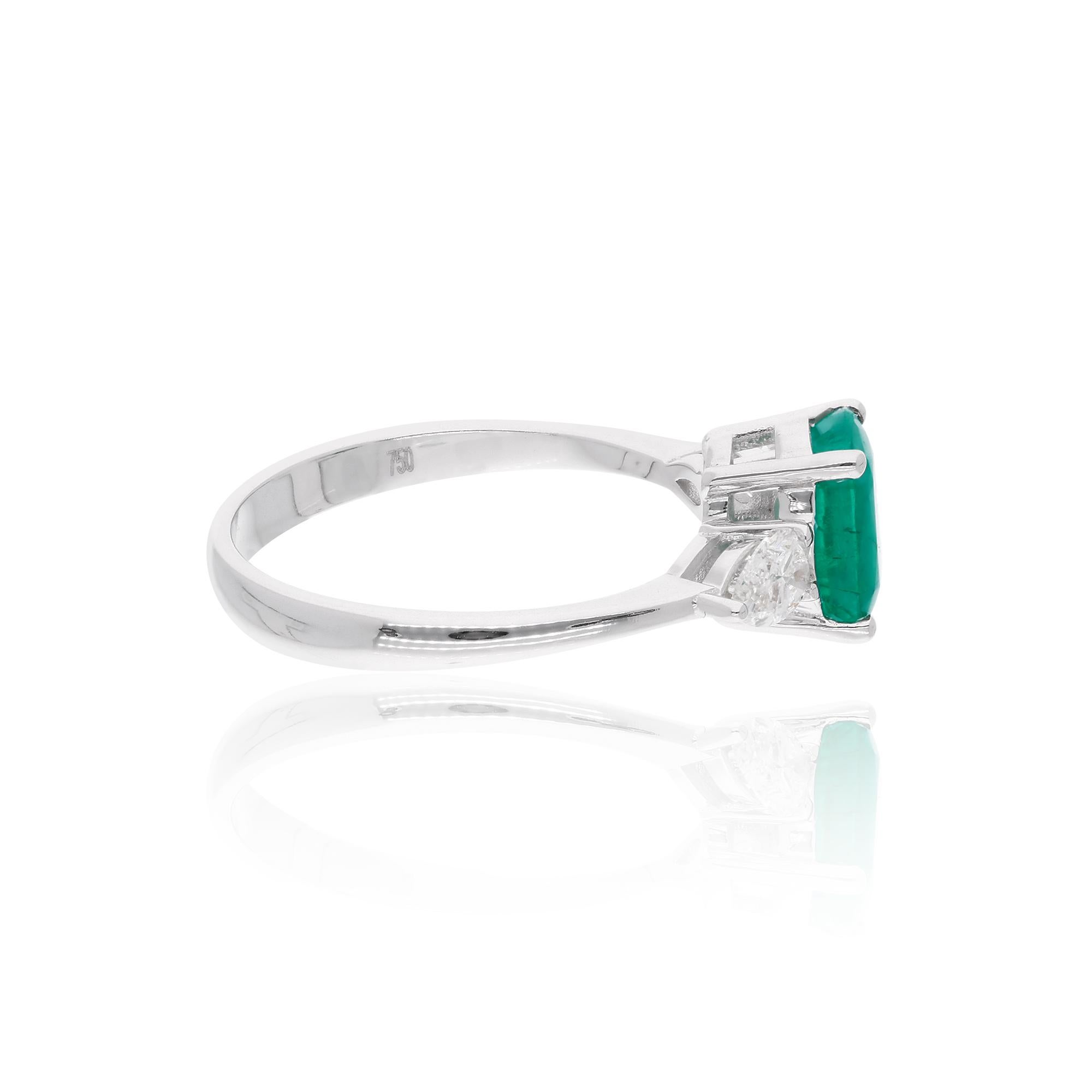 For Sale:  Emerald Gemstone Ring Pear Diamond 18 Karat White Gold Handmade Fine Jewelry 2