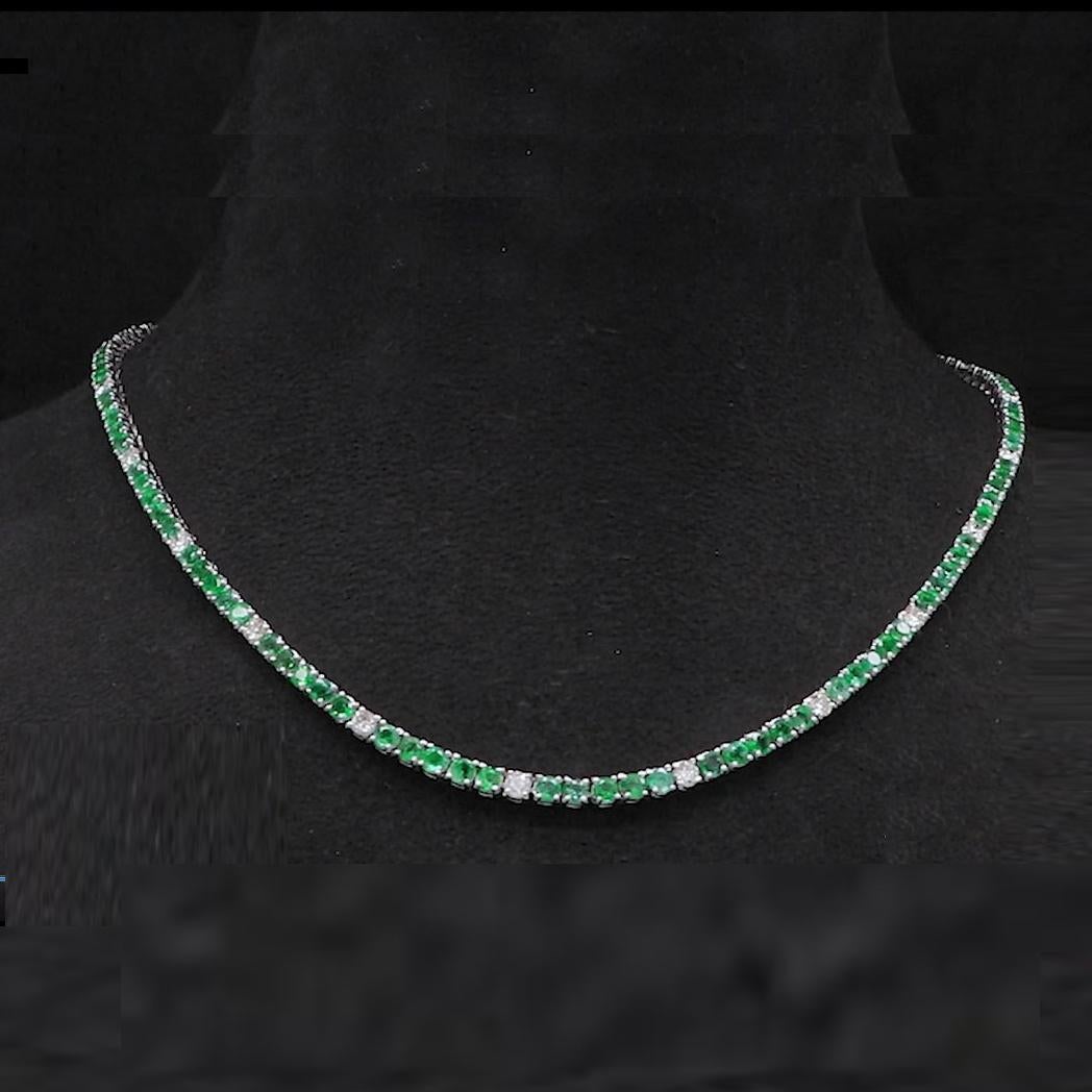 Nature Emeraude Zambienne SI/HI Diamond Tennis Necklace 10k White Gold Jewelry Pour femmes en vente