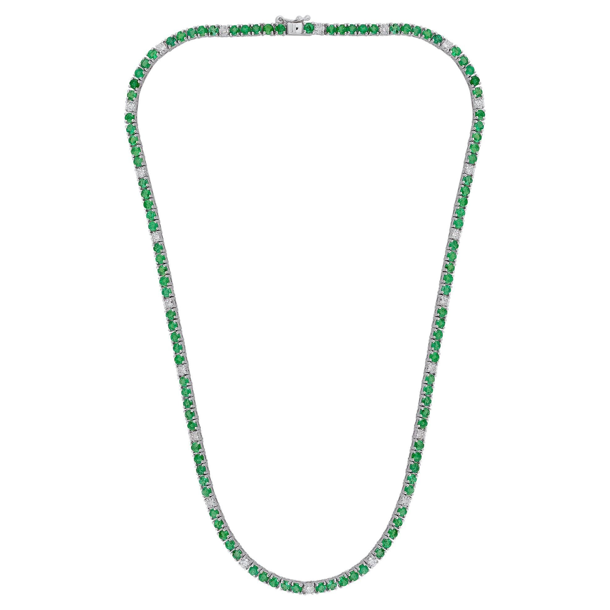 Nature Emeraude Zambienne SI/HI Diamond Tennis Necklace 10k White Gold Jewelry en vente