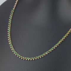 14K Solid Yellow Gold Natural 3.62 Ct Emerald Sleek Tennis Necklace Gift