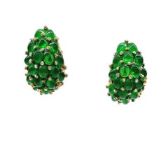 Emerald glass cabuchon and clear paste 'cluster' earrings, Marcel Boucher, 1960s
