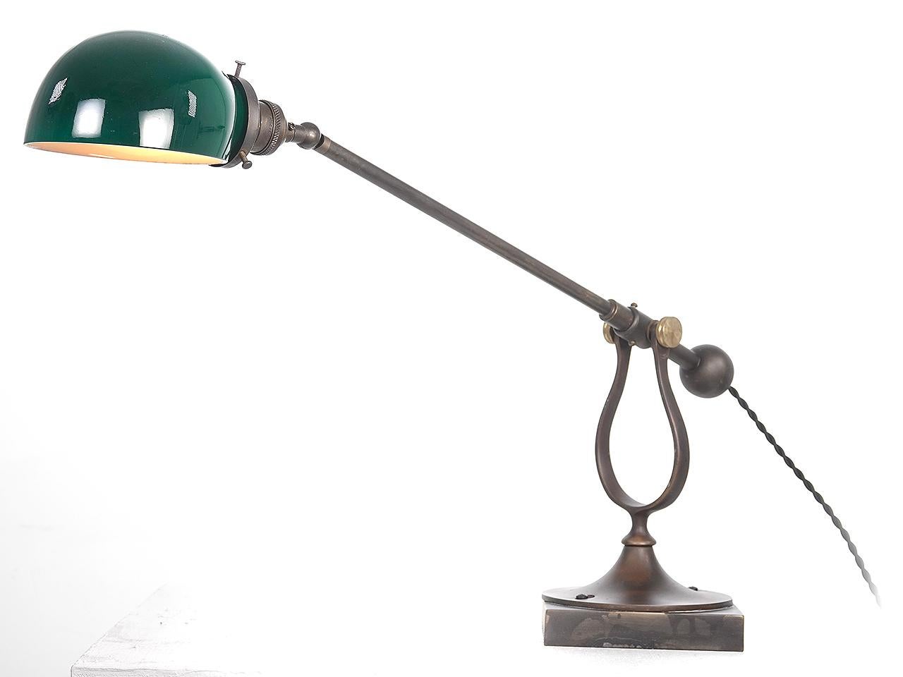Industrial Emerald Glass Counter Weight Table Lamp
