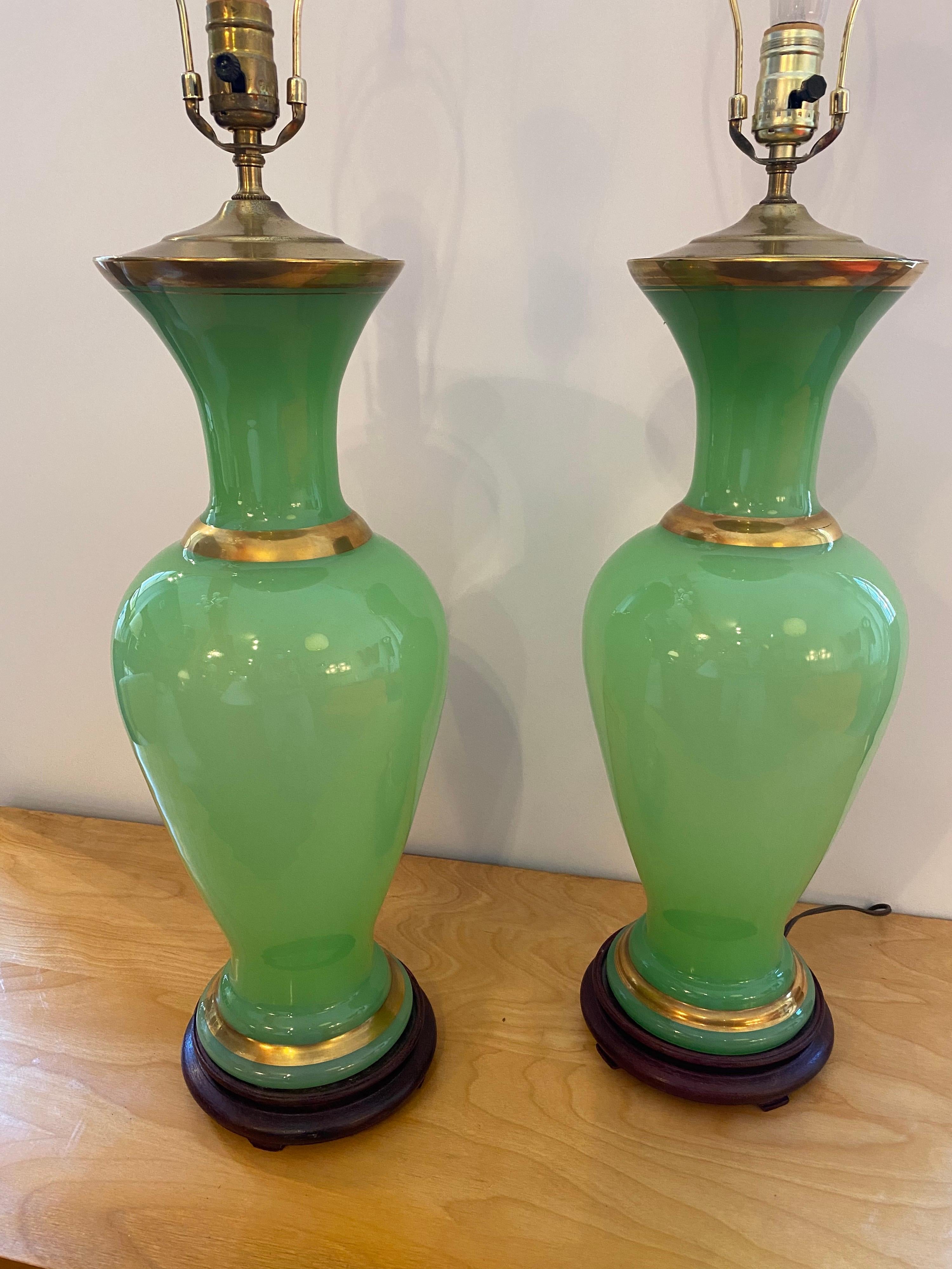 Hollywood Regency Emerald Glass Table Lamps