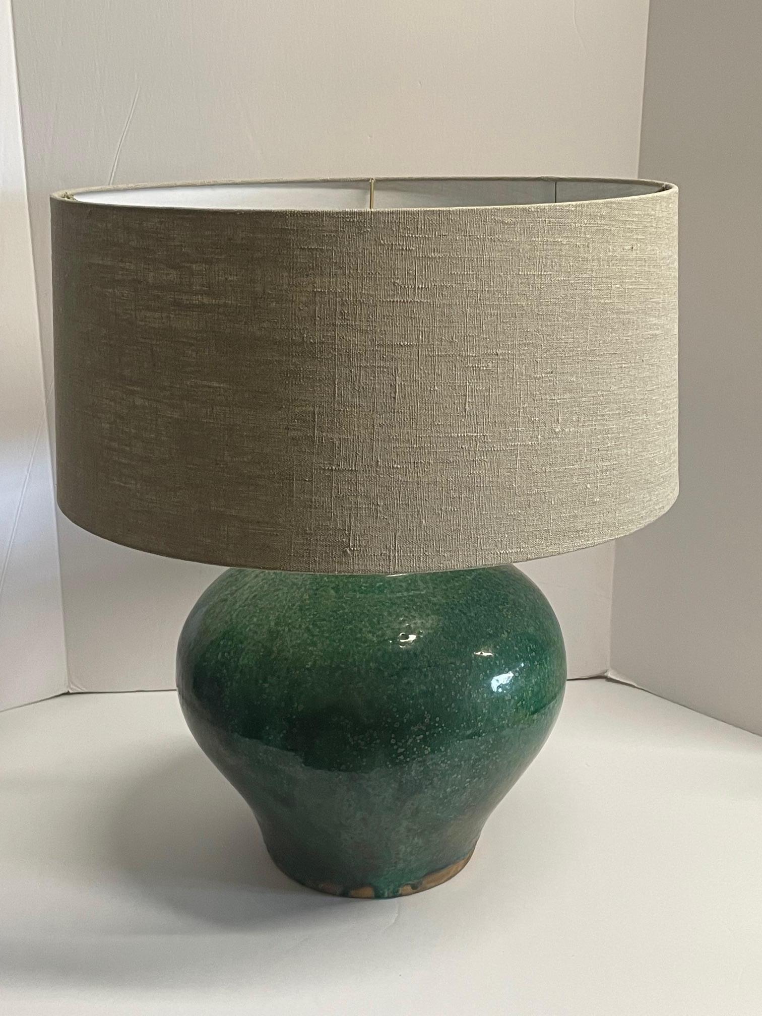 Chinese Emerald Glazed Single Lamp With Shade, China, Contemporary