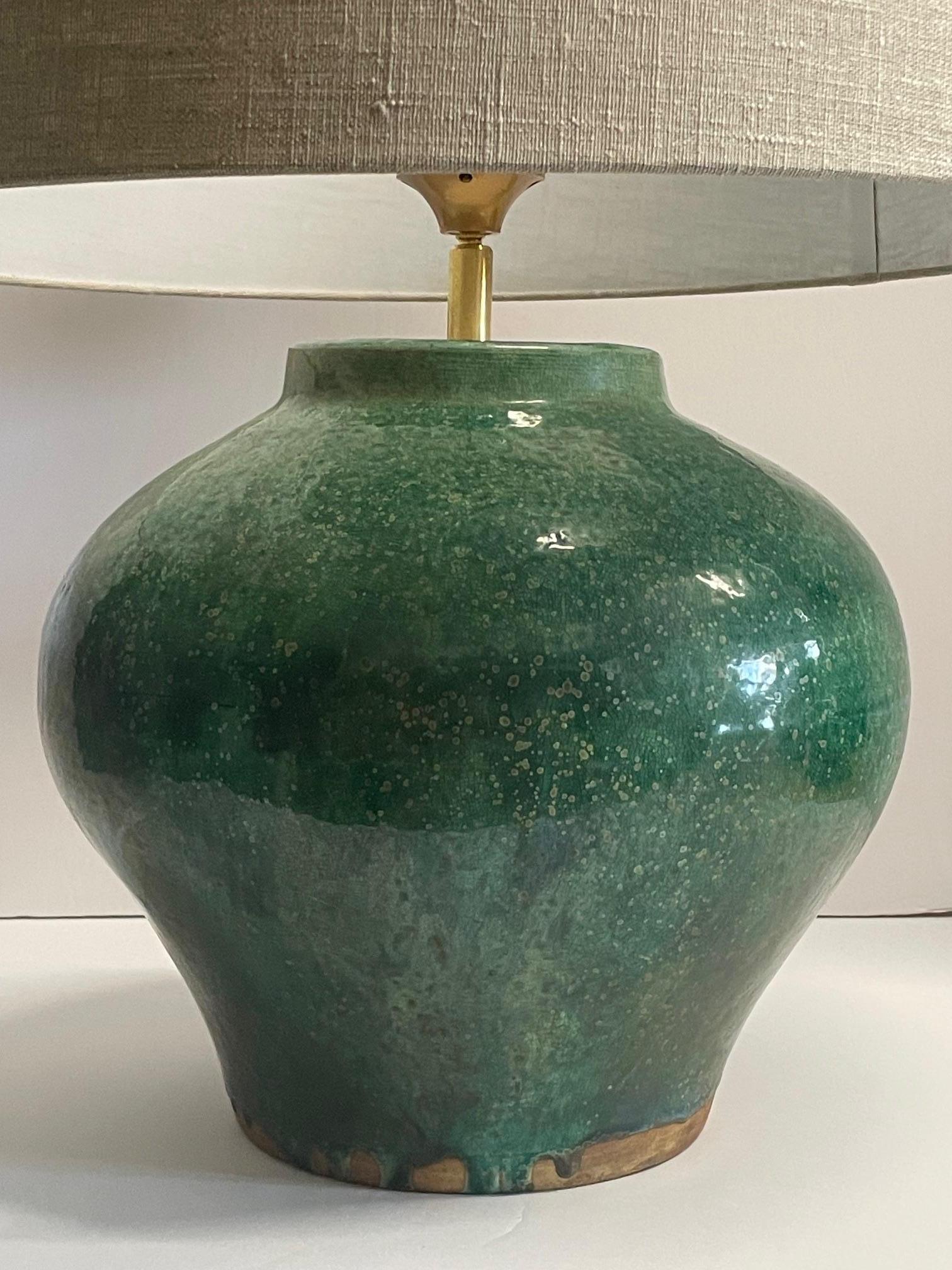 Emerald Glazed Single Lamp With Shade, China, Contemporary In New Condition In New York, NY