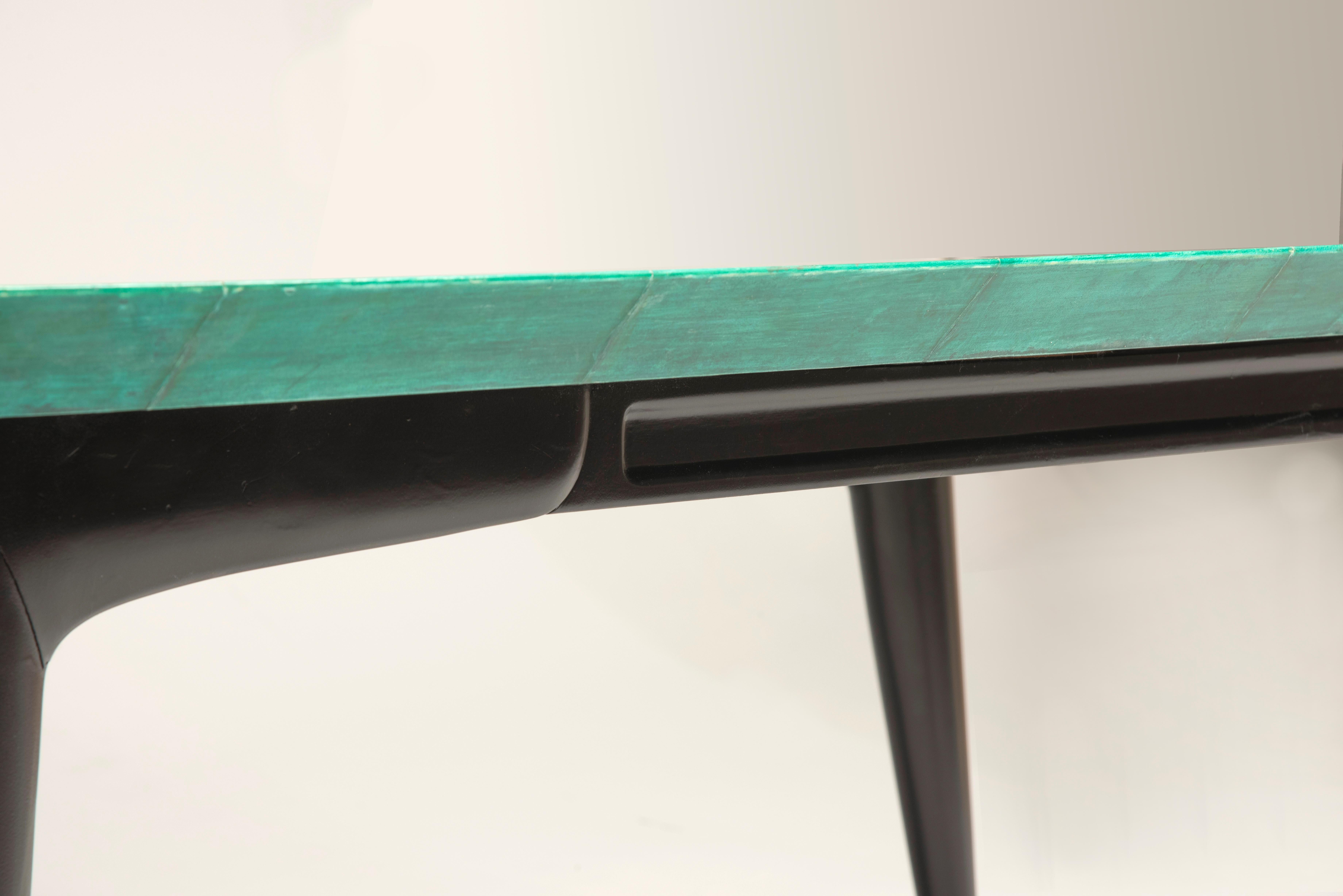 Emerald Goatskin Table Black Wood Legs Attribution to Aldo Tura, Italy, 1970s 8