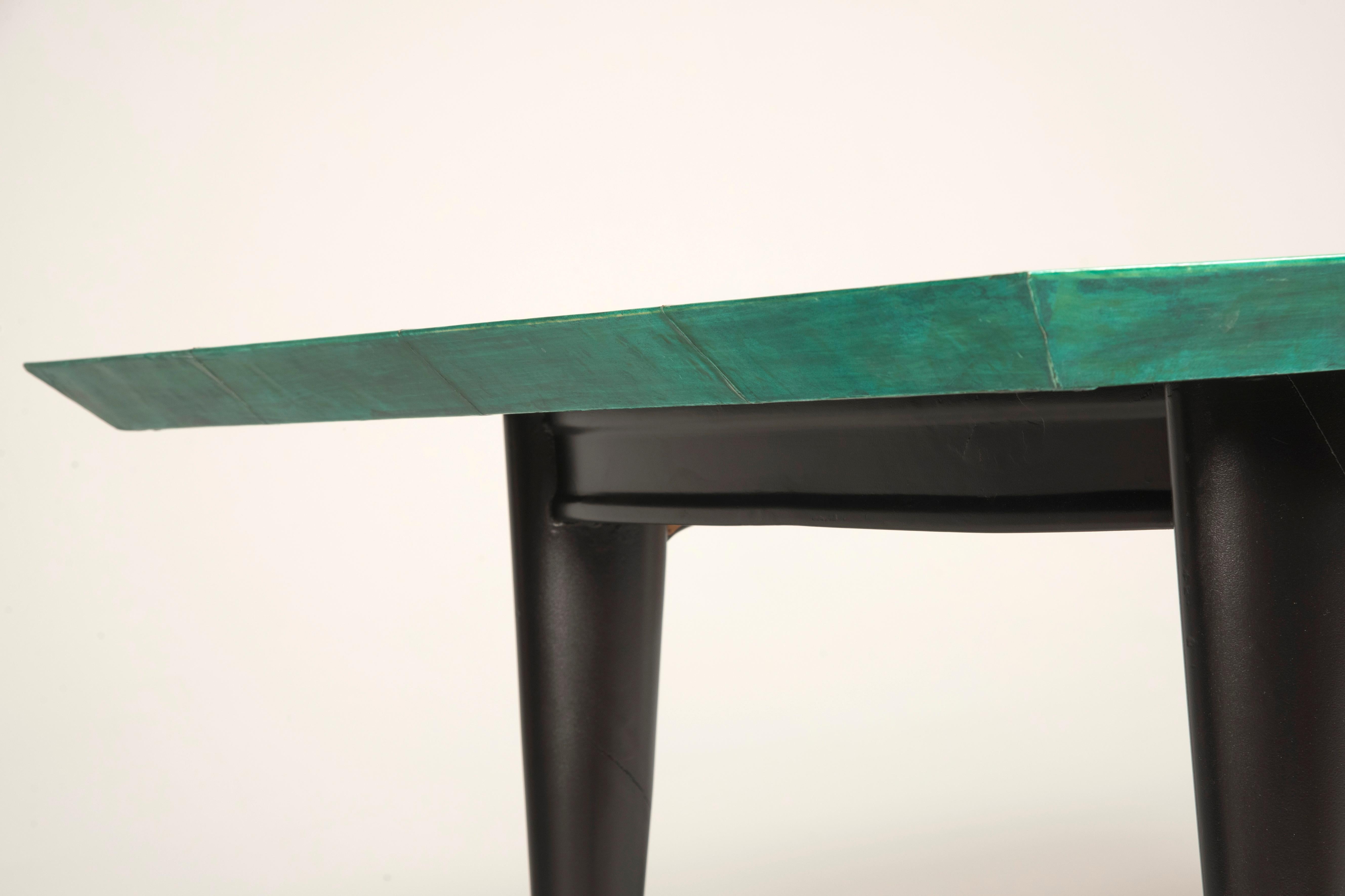 Emerald Goatskin Table Black Wood Legs Attribution to Aldo Tura, Italy, 1970s 9