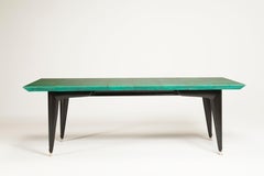 Emerald Goatskin Table Black Wood Legs Attribution to Aldo Tura, Italy, 1970s