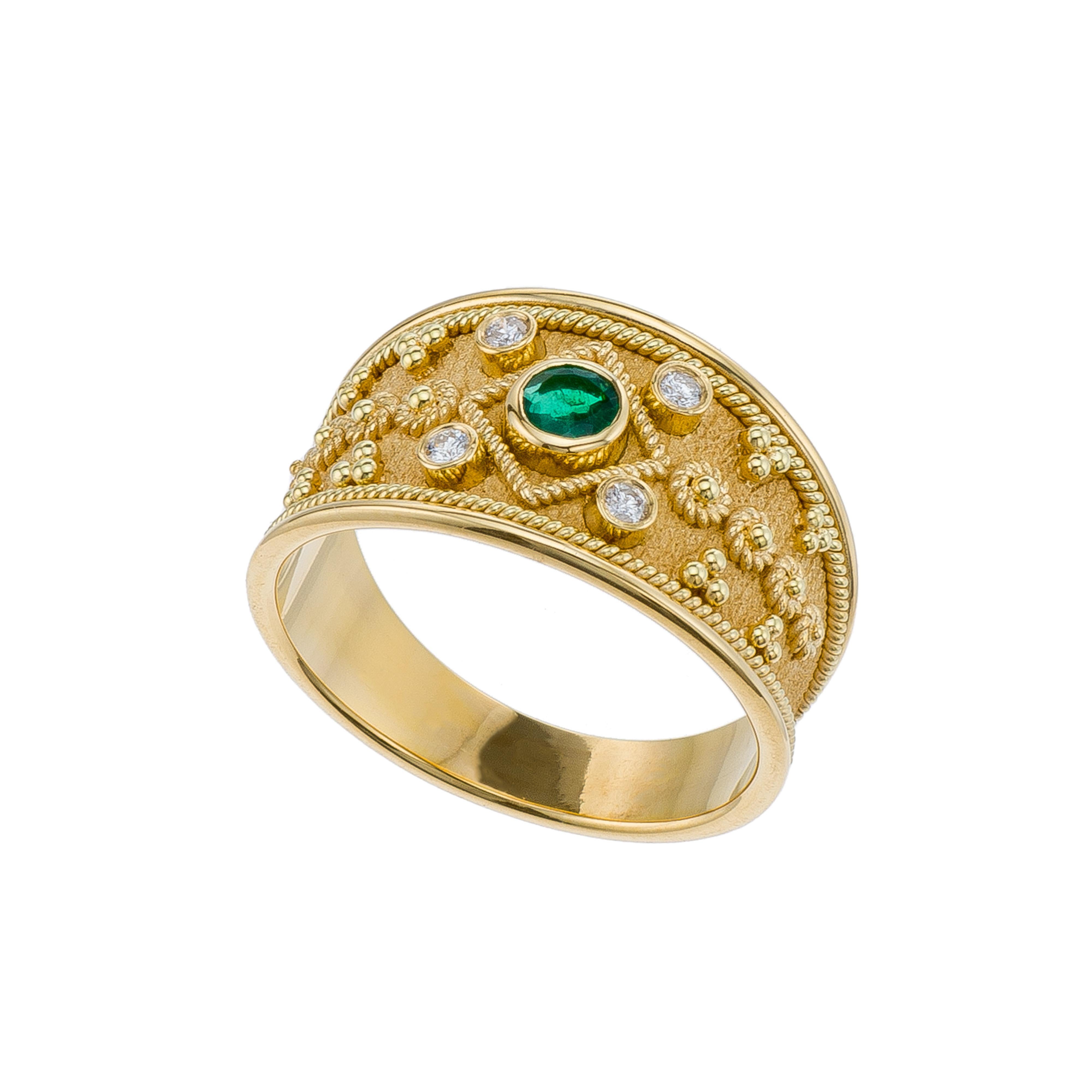 Emerald Gold Byzantine Ring For Sale 1