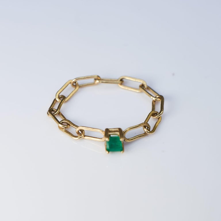 Emerald  Gold Chain Ring 14K Stackable Square Cut J Dauphin

Made in Los Angeles

Can be custom made in any size and with different shapes on gem, Heart, Round, Square.