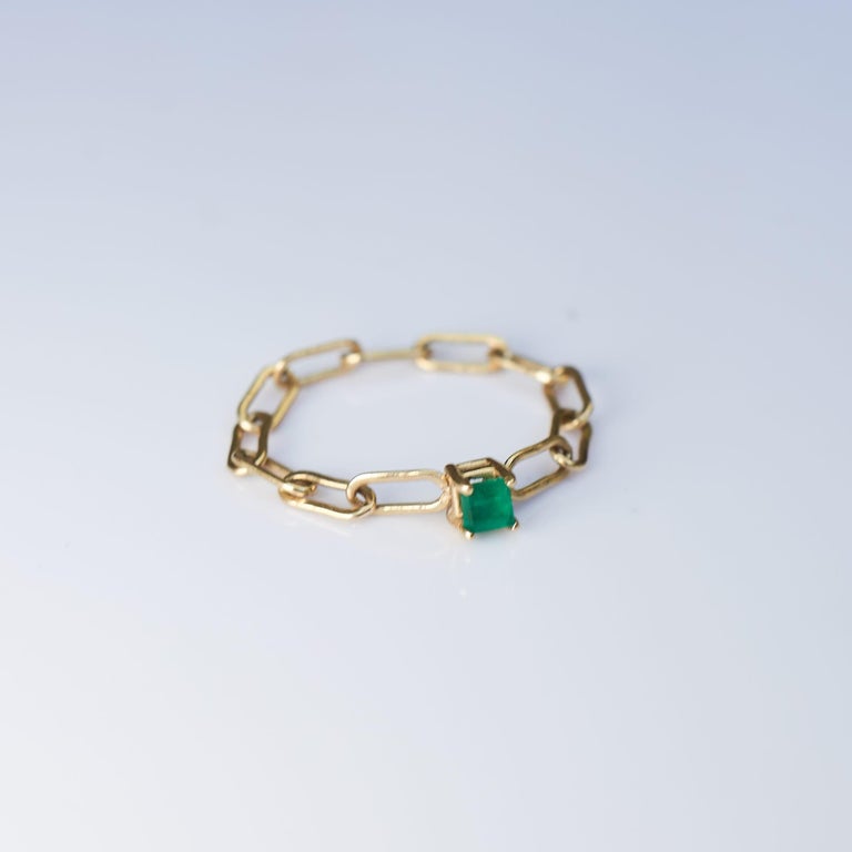 Emerald Gold Chain Ring 14K Stackable J Dauphin For Sale 2