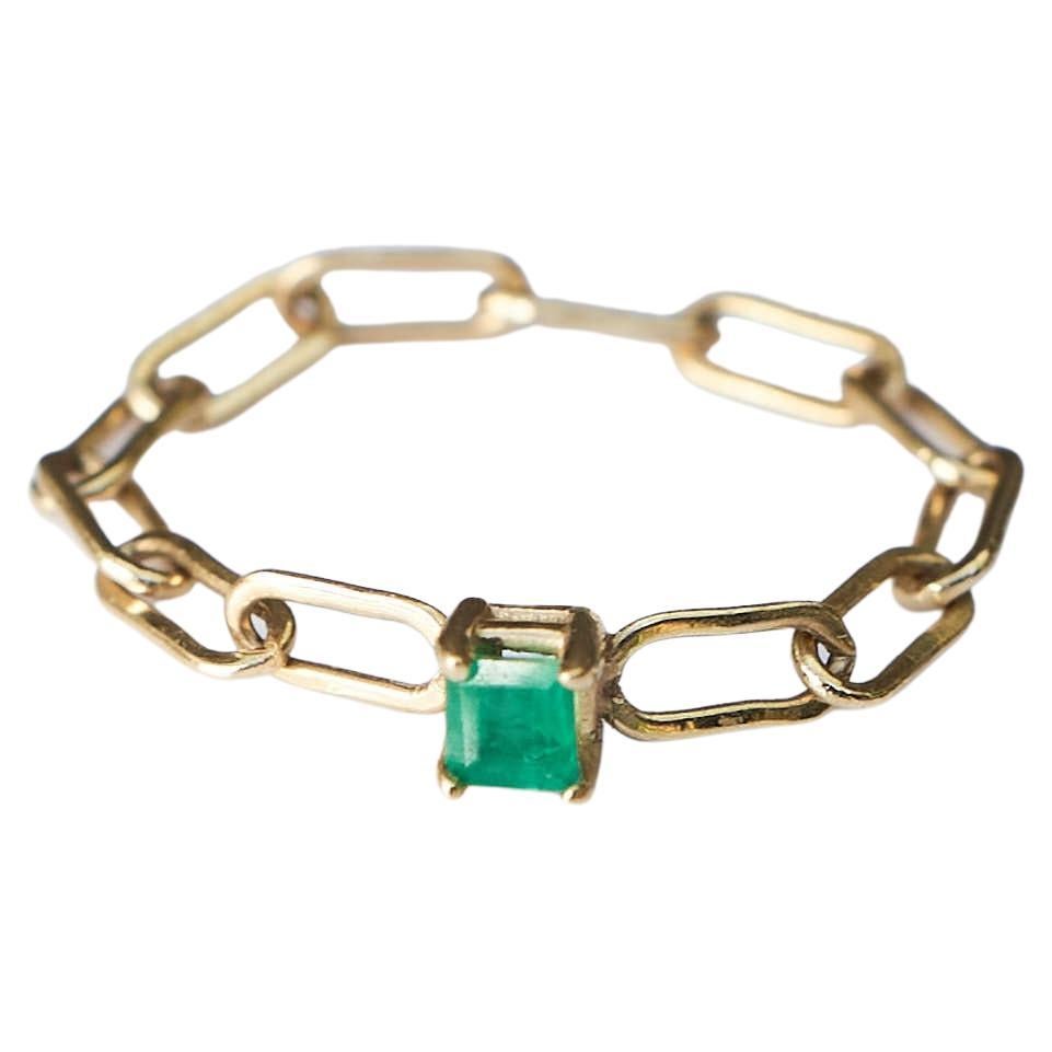  Emerald  Gold Chain Ring 14K Stackable J Dauphin